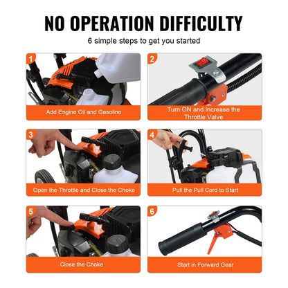 VEVOR Tiller Cultivator Gas Powered, 43CC 2-Stroke Garden Cultivator, Tiller with