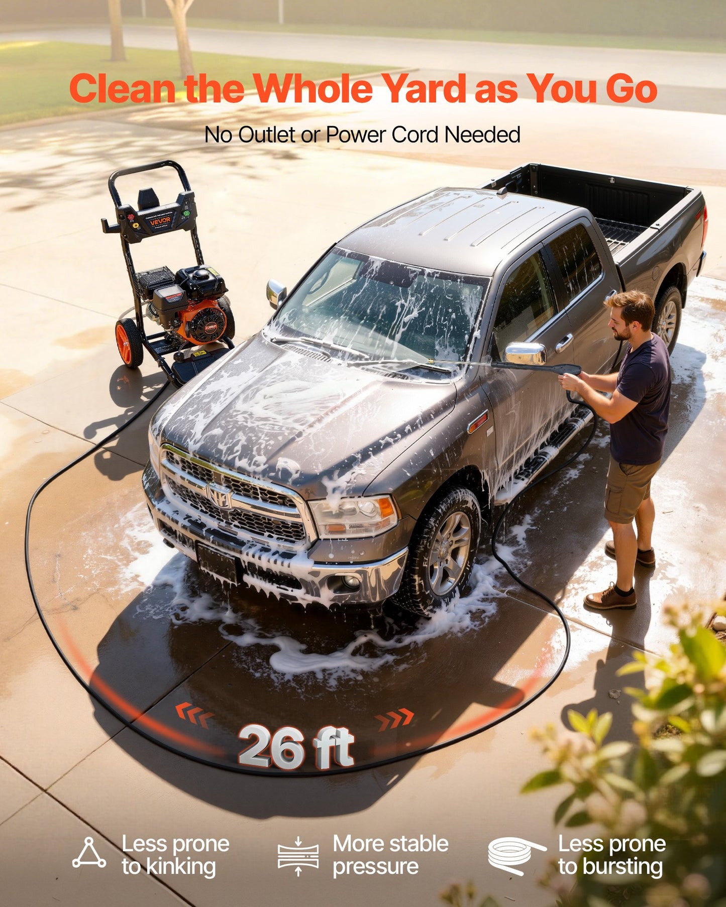 Gas Pressure Washer 3600 PSI and 9.8 L/min, Full Copper Pump, Spray Gun and Wand, 5 Nozzle Set, 7.9m Hose Gas Powered Pressure Washer for Cars, Fences, Driveways, Homes, Patios, Furniture