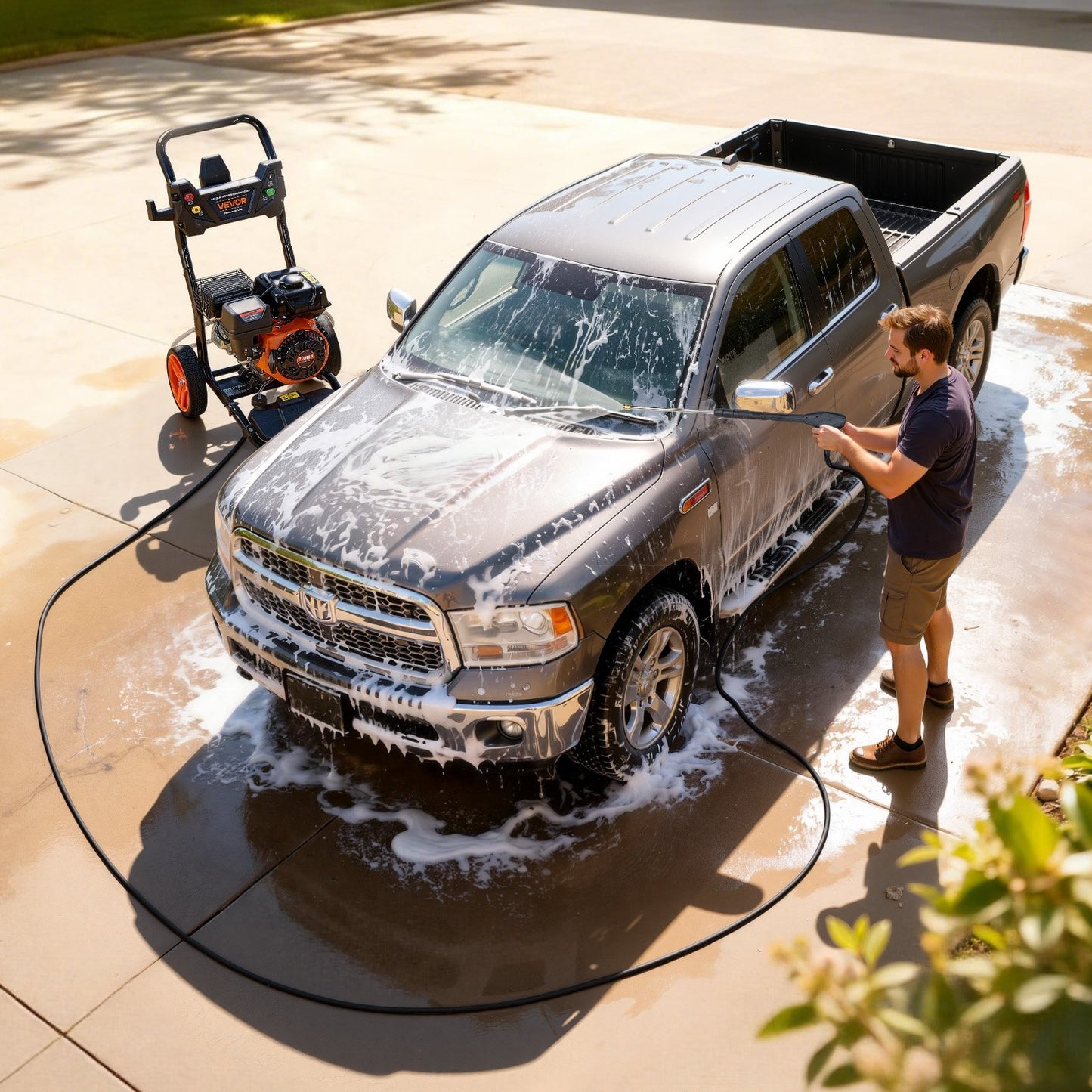 Gas Pressure Washer 3600 PSI and 9.8 L/min, Full Copper Pump, Spray Gun and Wand, 5 Nozzle Set, 7.9m Hose Gas Powered Pressure Washer for Cars, Fences, Driveways, Homes, Patios, Furniture