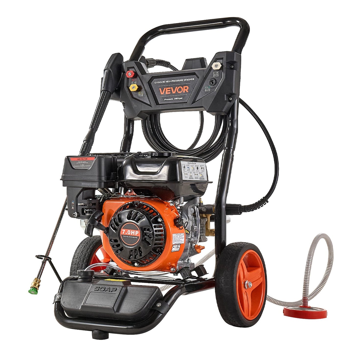 Gas Pressure Washer 3600 PSI and 9.8 L/min, Full Copper Pump, Spray Gun and Wand, 5 Nozzle Set, 7.9m Hose Gas Powered Pressure Washer for Cars, Fences, Driveways, Homes, Patios, Furniture