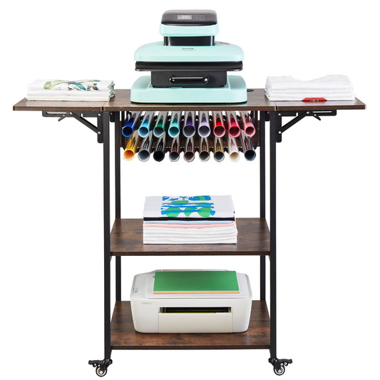 VEVOR Heat Press Table 3Tier Movable Heat Press Stand Foldable with Wheels Brown