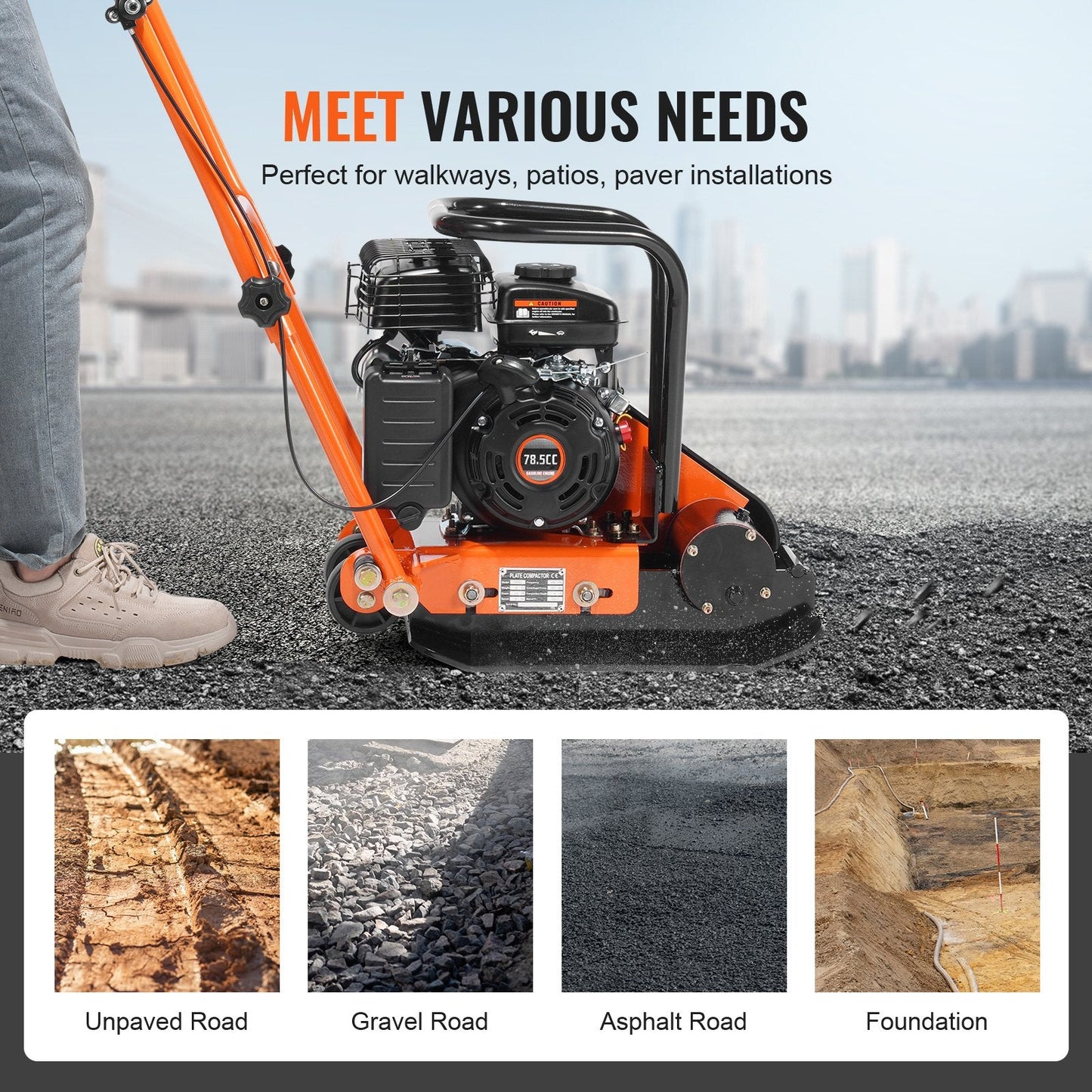 2.8 HP Gasoline Plate Compactor with 0.48 kN Force and 8 mm Thick Plate