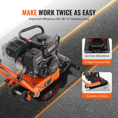 6.5HP Gas-Powered Walk-Behind Plate Compactor, 196cc, 4200 kg Compaction Force