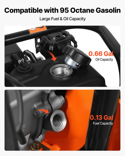 Plate Compactor, 6.5 HP 196CC Gas Engine, 5600 VPM Vibrating Ground Rammer, 10.5 kN Compaction Force, 510.5 x 381 mm Plate, Walk Behind Compactor for Paver Landscaping, Asphalt, Foundation, Soil
