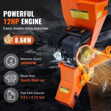12 HP Gas-Powered Wood Chipper Shredder Mulcher, 6.7m Capacity, 420cc Engine