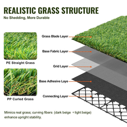 Interlocking Artificial Grass Tiles, 18 Pack - 0.31m x 0.31m, Multi-Purpose Use