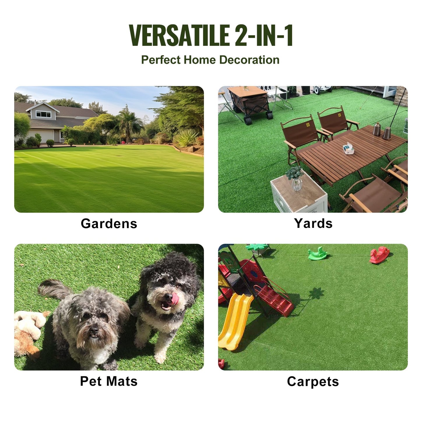 VEVOR Artifical Grass, 3 x 5 ft Rug Green Turf, 1.38" Fake Door Mat Outdoor Patio