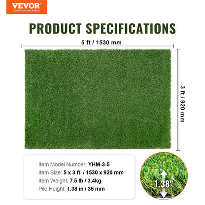 VEVOR Artifical Grass, 3 x 5 ft Rug Green Turf, 1.38" Fake Door Mat Outdoor Patio
