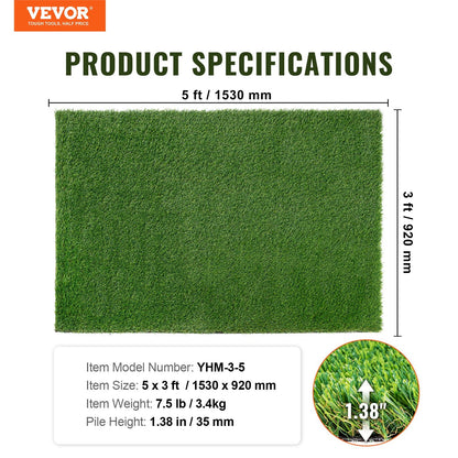 Artificial Grass Mat, 1.5 x 0.9m, 35mm Lawn Rug for Outdoor & Indoor Use