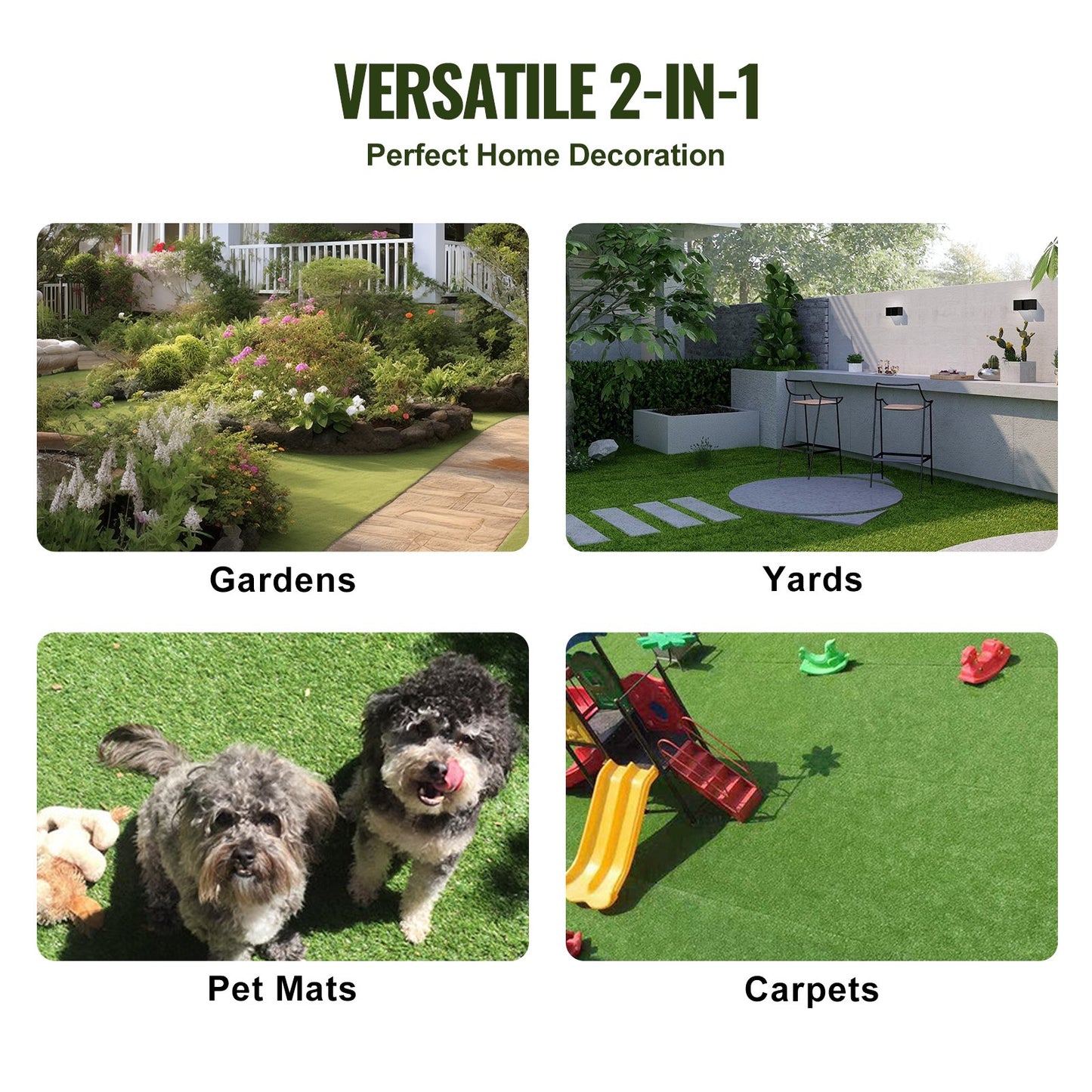 VEVOR Artifical Grass Tiles Interlocking Turf Deck Set, 9 Pack - 12"x12", Synthetic