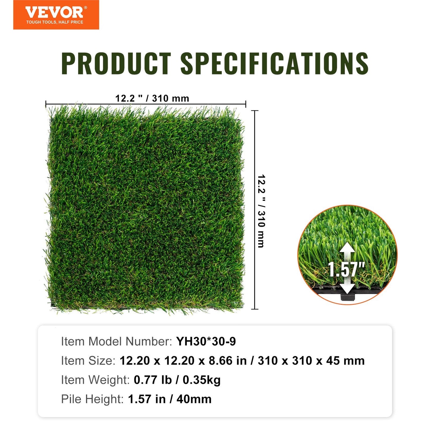 Interlocking Synthetic Grass Tiles - 9 Pack, 0.31m x 0.31m, Multi-Purpose Use