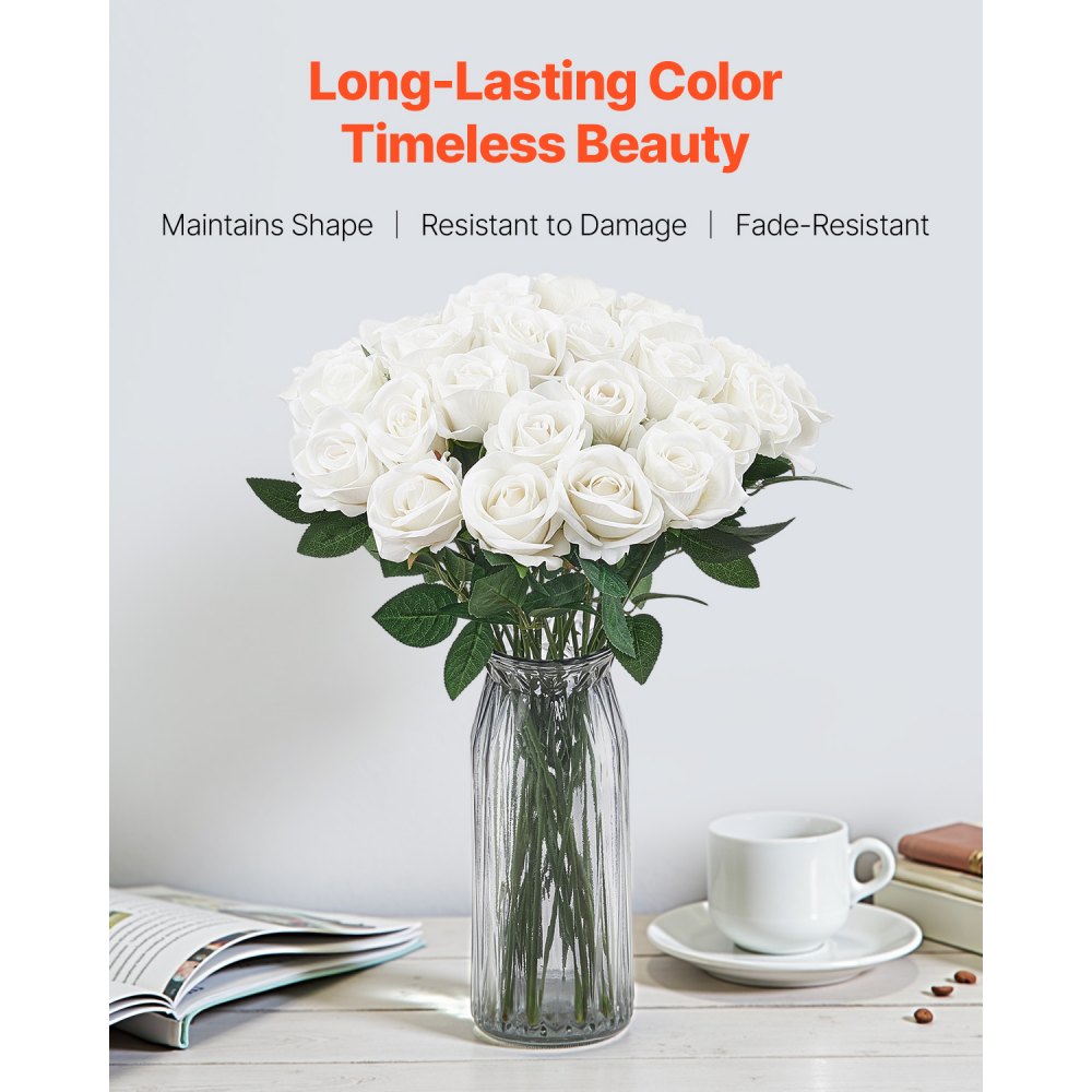 VEVOR 120 Pcs White Roses Artificial Flowers Realistic Bouquet Xmas Home Decor