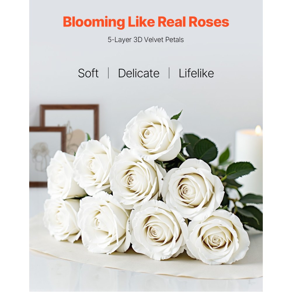 VEVOR 60 Pcs White Rose Artificial Flowers Realistic Bouquet for Xmas Home Decor