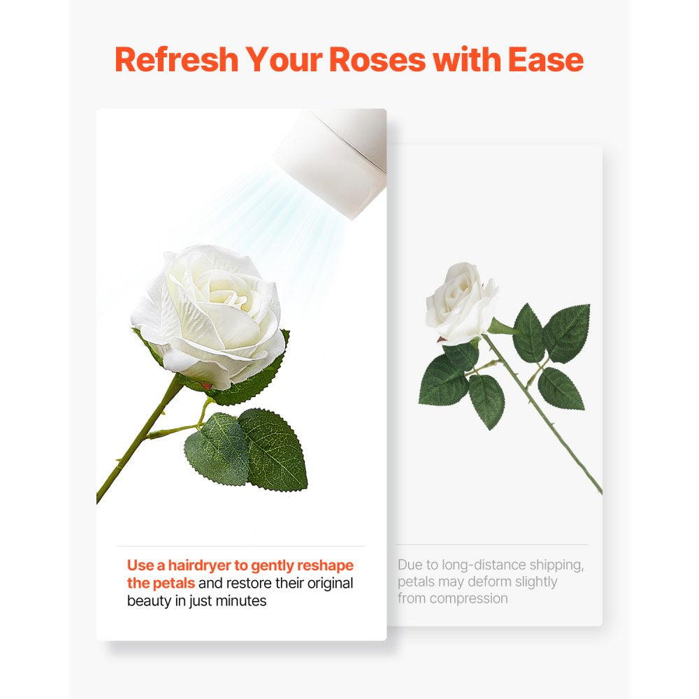 VEVOR 60 Pcs White Rose Artificial Flowers Realistic Bouquet for Xmas Home Decor