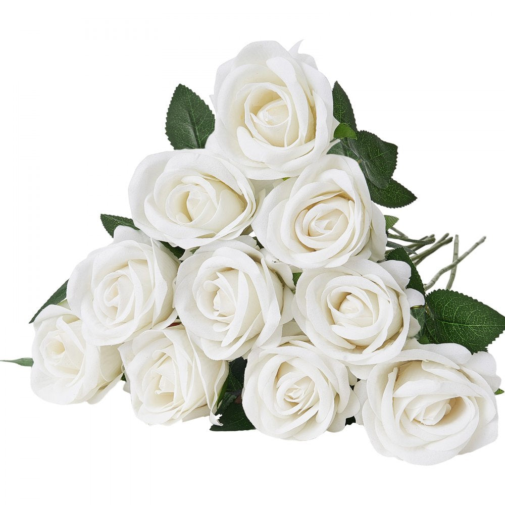 VEVOR 60 Pcs White Rose Artificial Flowers Realistic Bouquet for Xmas Home Decor