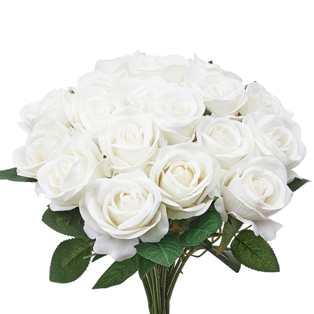 VEVOR 60 Pcs White Rose Artificial Flowers Realistic Bouquet for Xmas Home Decor