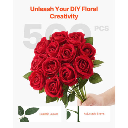 VEVOR 500 Pcs Red Roses Artificial Flowers Realistic Bouquet for Xmas Home Decor