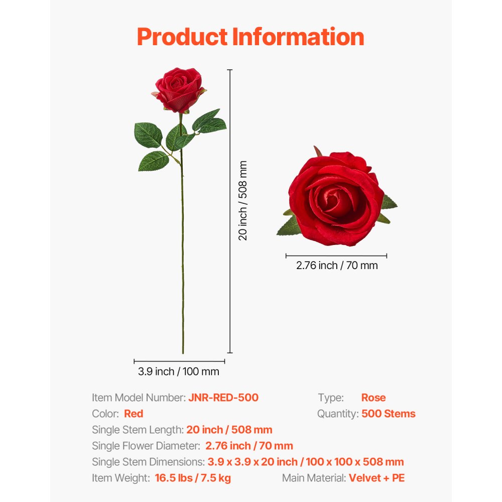 VEVOR 500 Pcs Red Roses Artificial Flowers Realistic Bouquet for Xmas Home Decor
