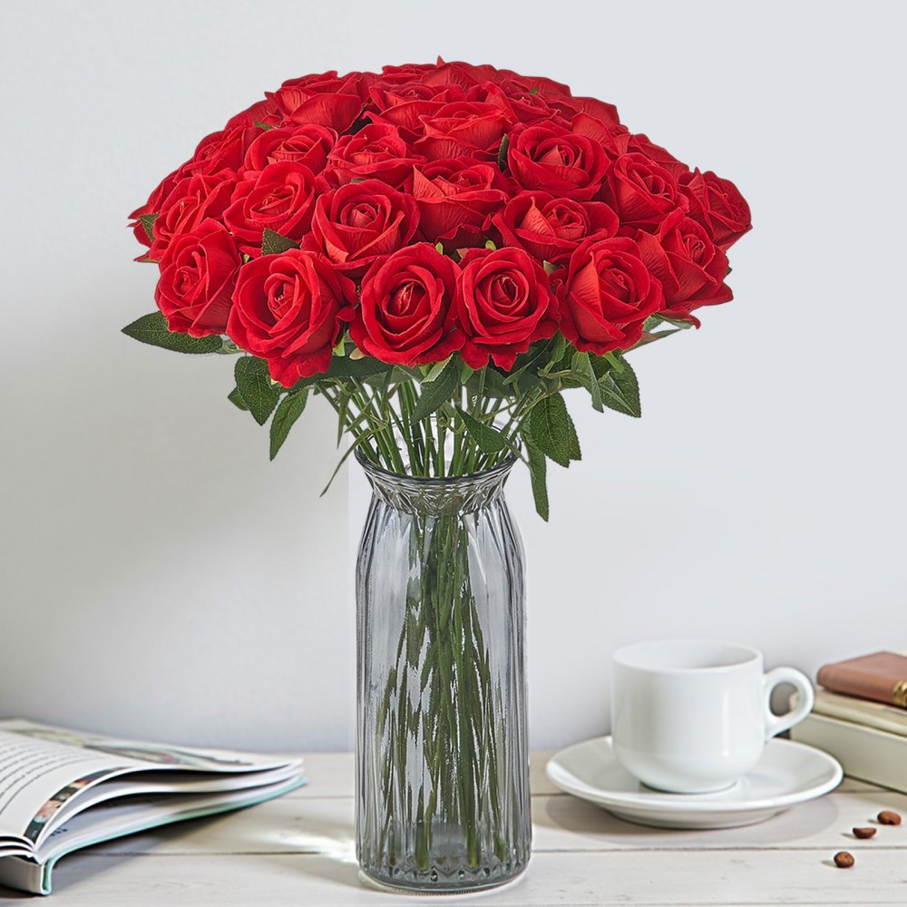 VEVOR 500 Pcs Red Roses Artificial Flowers Realistic Bouquet for Xmas Home Decor
