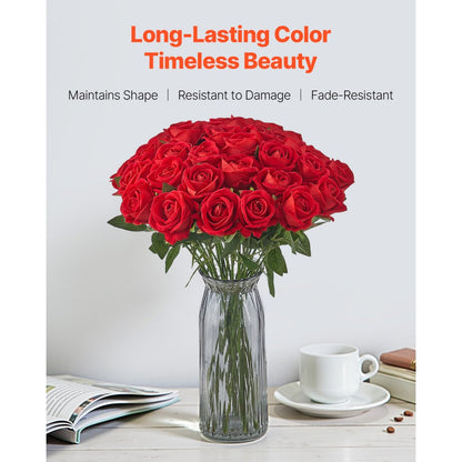 VEVOR 60 Pcs Red Roses Artificial Flowers Realistic Bouquet for Xmas Home Decor