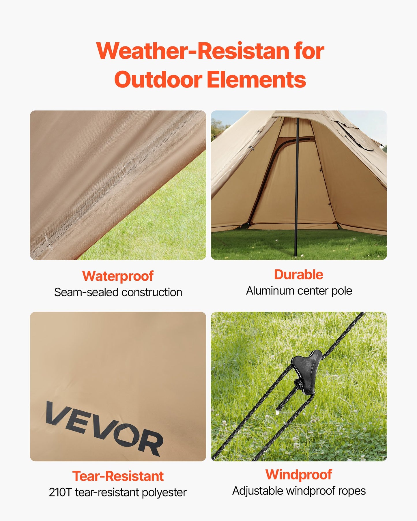 Hot Tent for 4-6 Persons, Portable Winter Tipi Tent with Stove Jack, Waterproof Canvas Camping Tents, Lightweight 4 Season Shelter Tents for Hiking Fishing Backpacking, L Size