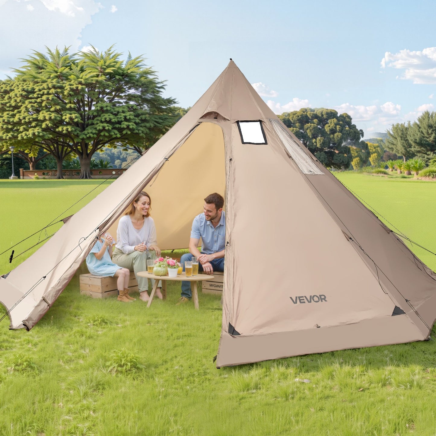 Hot Tent for 4-6 Persons, Portable Winter Tipi Tent with Stove Jack, Waterproof Canvas Camping Tents, Lightweight 4 Season Shelter Tents for Hiking Fishing Backpacking, L Size