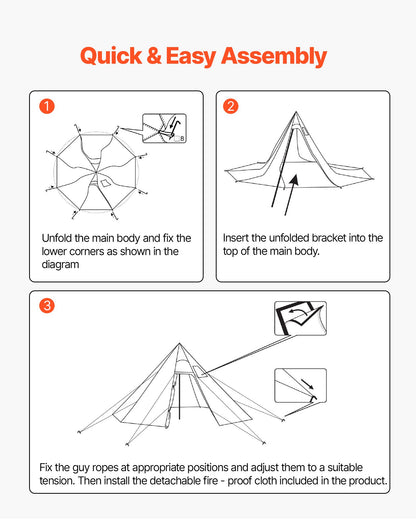 Hot Tent for 4 Persons, Camping Tipi Hot Tents with Stove Jack & Inner Tent, Portable Winter Camping Tents with Snow Skirt, Easy Setup, Waterproof 4 Season Shelter Tents for Fishing Backpacking