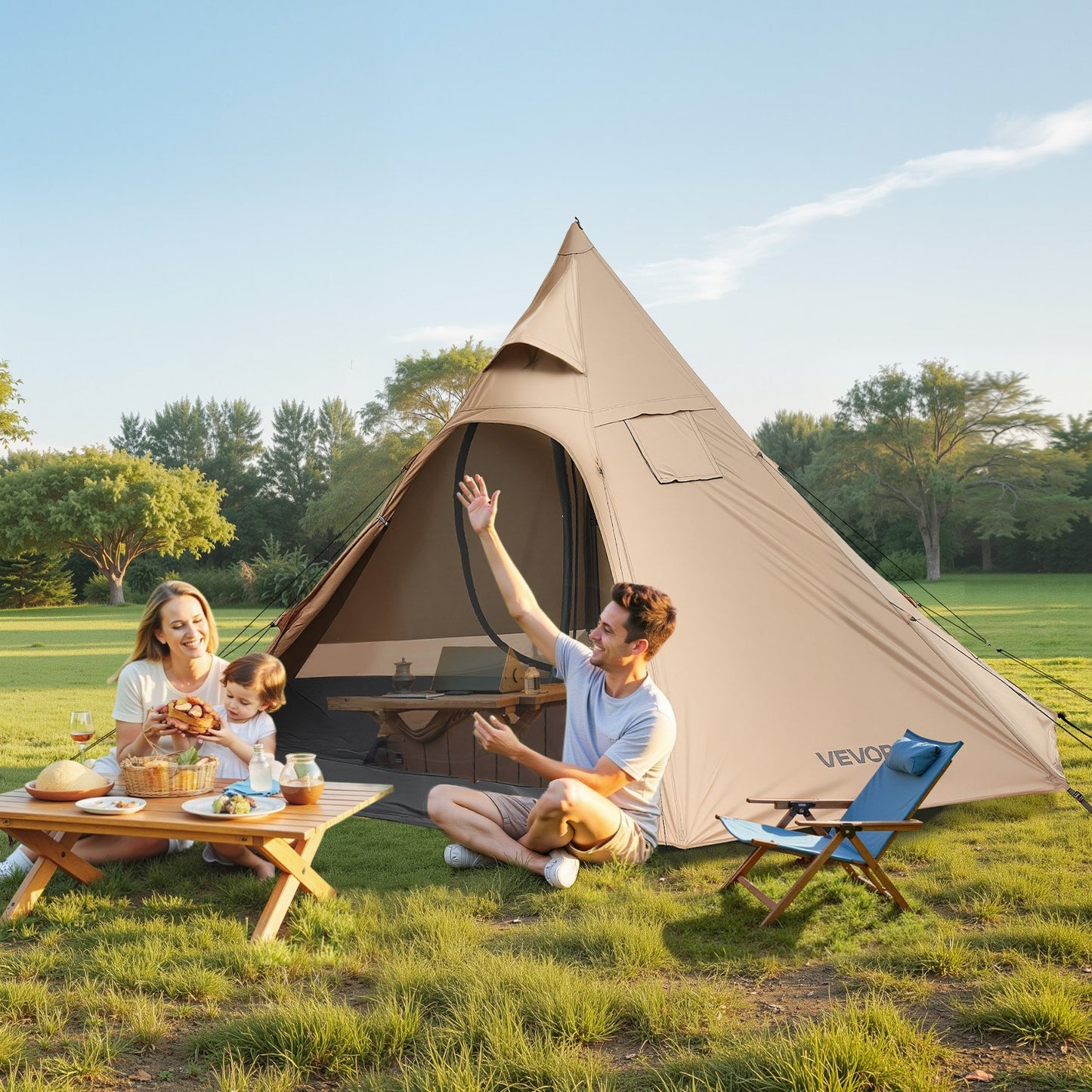 Hot Tent for 4 Persons, Camping Tipi Hot Tents with Stove Jack & Inner Tent, Portable Winter Camping Tents with Snow Skirt, Easy Setup, Waterproof 4 Season Shelter Tents for Fishing Backpacking
