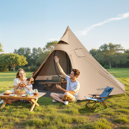 Hot Tent for 4 Persons, Camping Tipi Hot Tents with Stove Jack & Inner Tent, Portable Winter Camping Tents with Snow Skirt, Easy Setup, Waterproof 4 Season Shelter Tents for Fishing Backpacking