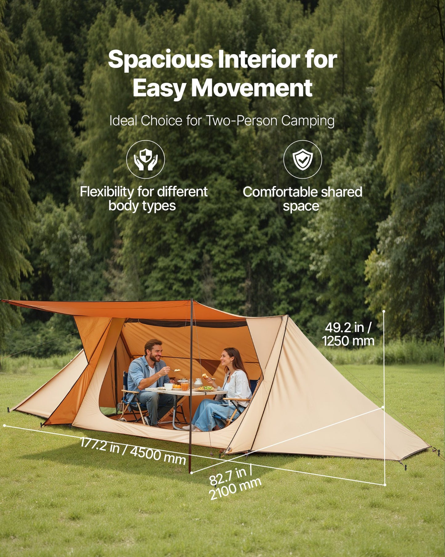 Camping Hot Tent, Lightweight Bushcraft Tent with Stove Jack & 2 Tarp Poles, Waterproof Winter Hot Tents Shelters, Portable 4 Season Tents for 2 Persons Hiking Fishing Hunting Backpacking