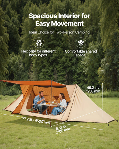 Camping Hot Tent, Lightweight Bushcraft Tent with Stove Jack & 2 Tarp Poles, Waterproof Winter Hot Tents Shelters, Portable 4 Season Tents for 2 Persons Hiking Fishing Hunting Backpacking