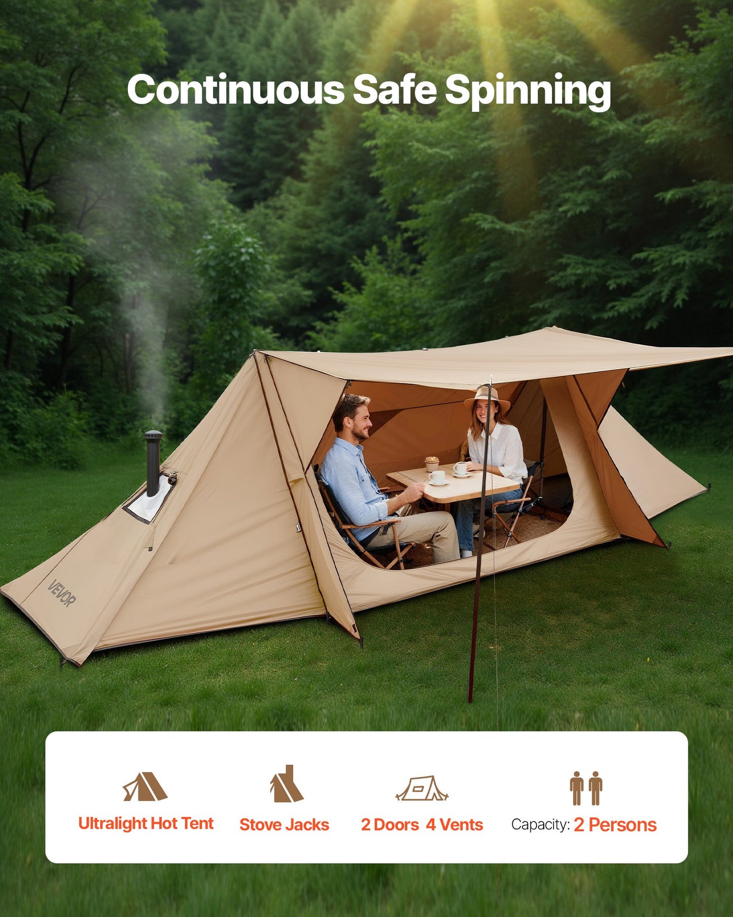 Camping Hot Tent, Lightweight Bushcraft Tent with Stove Jack & 2 Tarp Poles, Waterproof Winter Hot Tents Shelters, Portable 4 Season Tents for 2 Persons Hiking Fishing Hunting Backpacking