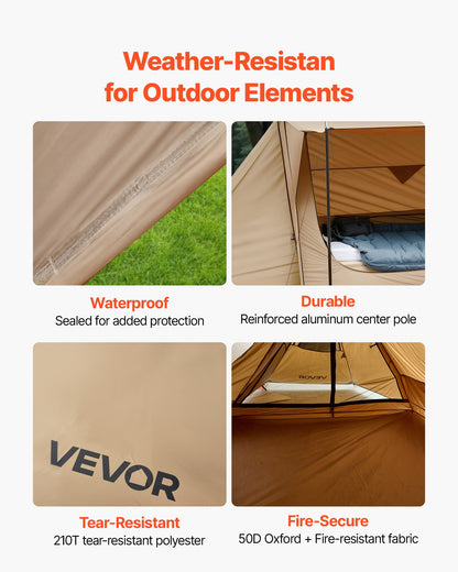 Camping Hot Tent, Lightweight Bushcraft Tent with Stove Jack & 2 Tarp Poles, Waterproof Winter Hot Tents Shelters, Portable 4 Season Tents for 2 Persons Hiking Fishing Hunting Backpacking