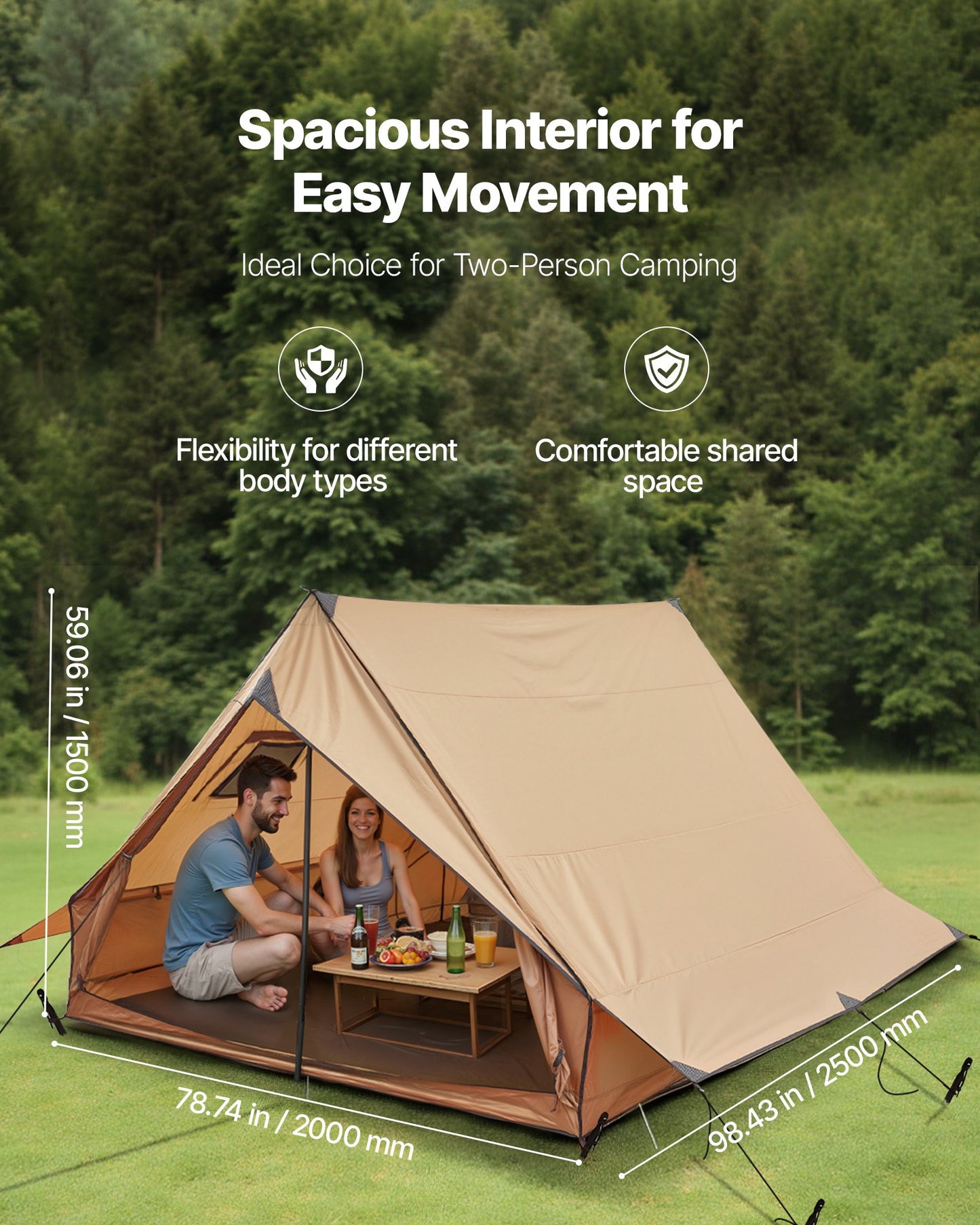 Camping Hot Tent, 2 Persons Cabin Tent with Stove Jack & Poles, Waterproof Winter Tents Shelters with Fireproof Ground Mat, Portable 4 Season Tents for Hiking Fishing Hunting Backpacking