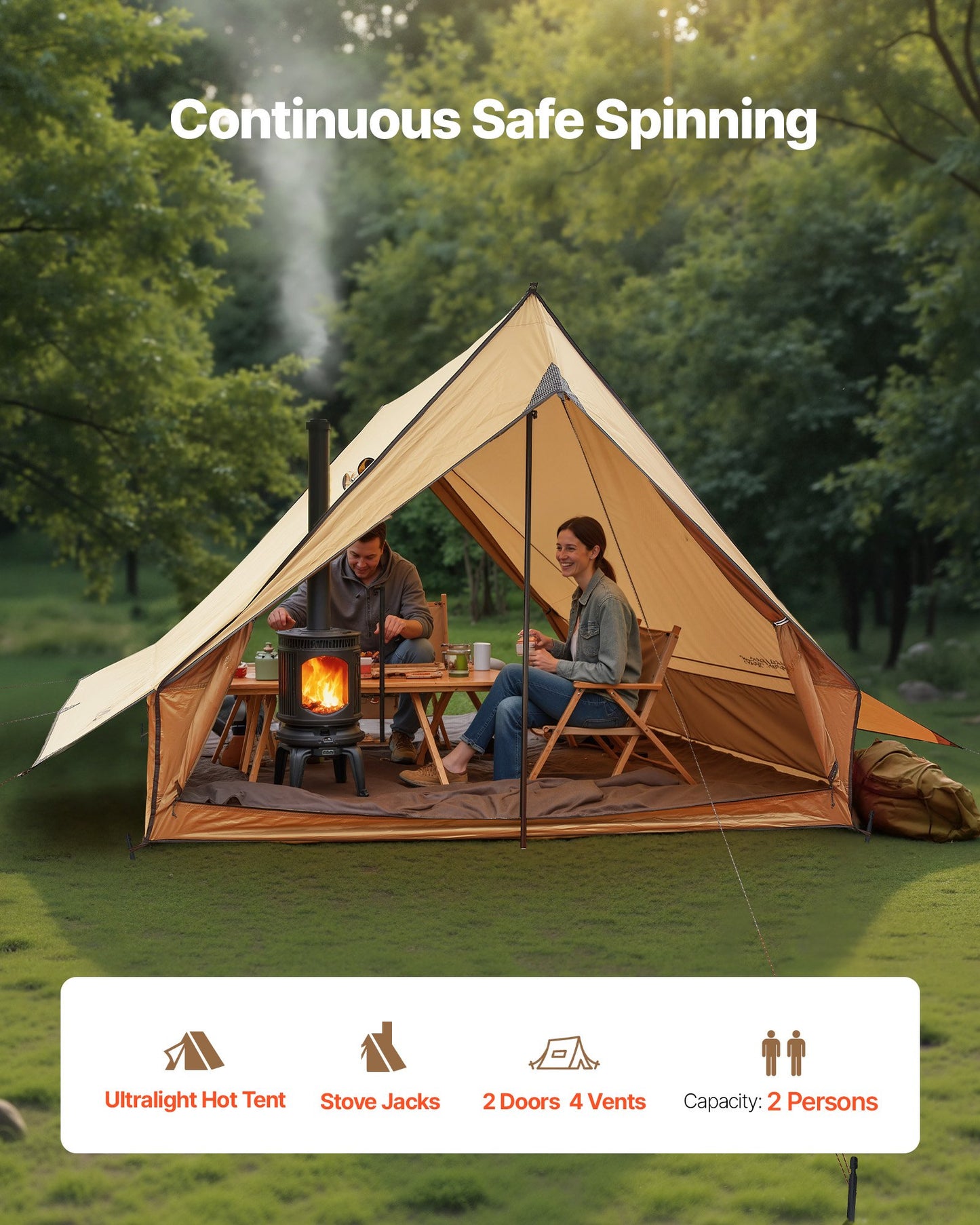 Camping Hot Tent, 2 Persons Cabin Tent with Stove Jack & Poles, Waterproof Winter Tents Shelters with Fireproof Ground Mat, Portable 4 Season Tents for Hiking Fishing Hunting Backpacking