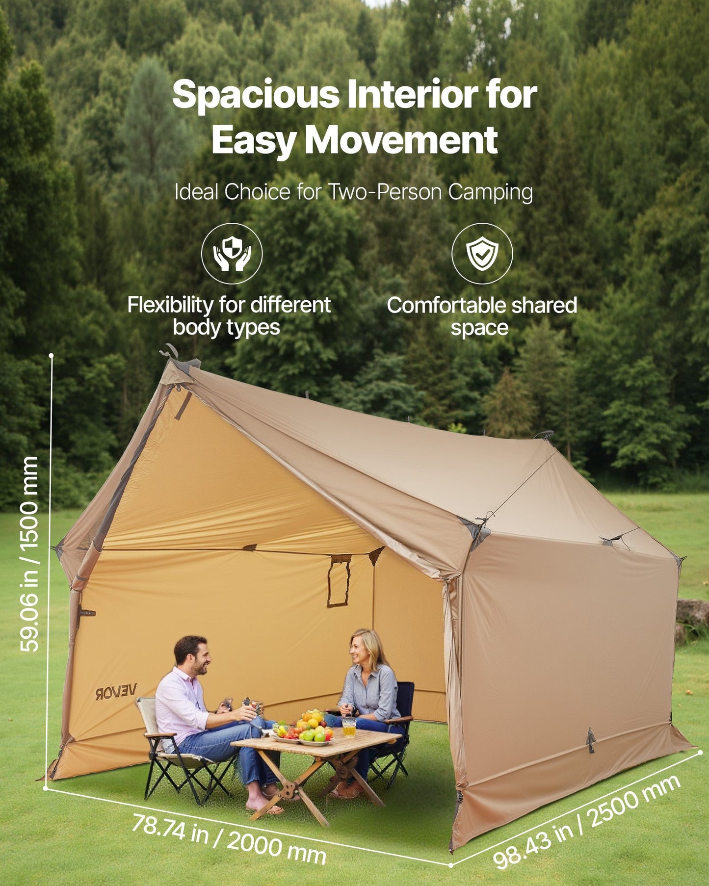 Camping Hot Tent, 2 Persons Cabin Hot Tent with Stove Jack, Waterproof Winter Tents Shelters with Vents, Lightweight & Portable 4 Season Tents for Hiking Fishing Hunting Backpacking