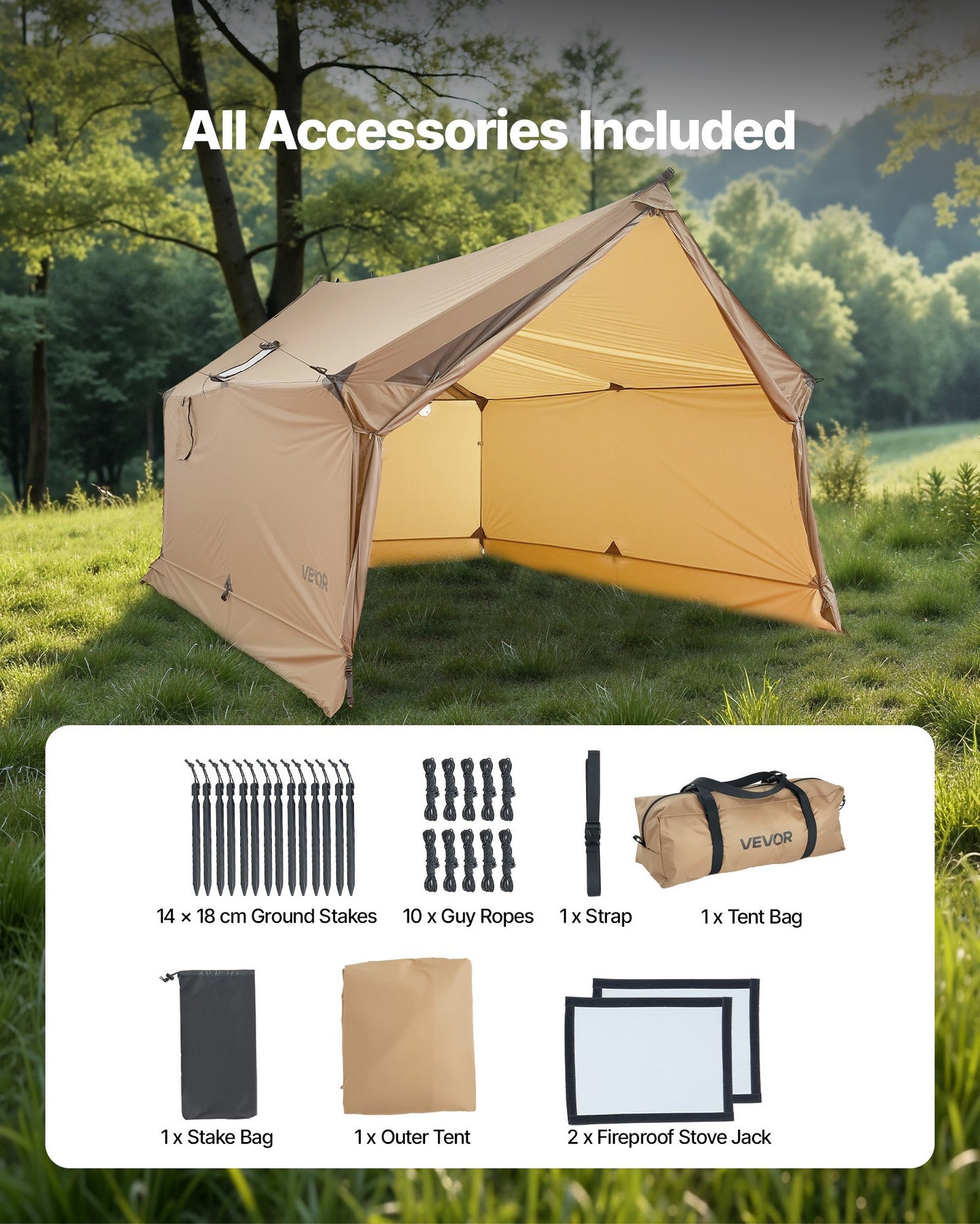 Camping Hot Tent, 2 Persons Cabin Hot Tent with Stove Jack, Waterproof Winter Tents Shelters with Vents, Lightweight & Portable 4 Season Tents for Hiking Fishing Hunting Backpacking