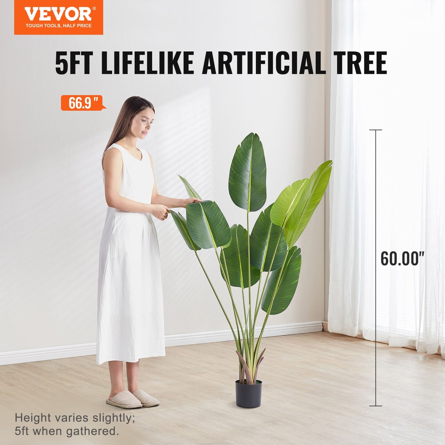 VEVOR Artificial Birds Of Paradise Tree, 1.5m Tall Faux Plant, PE Material & Anti-Tip