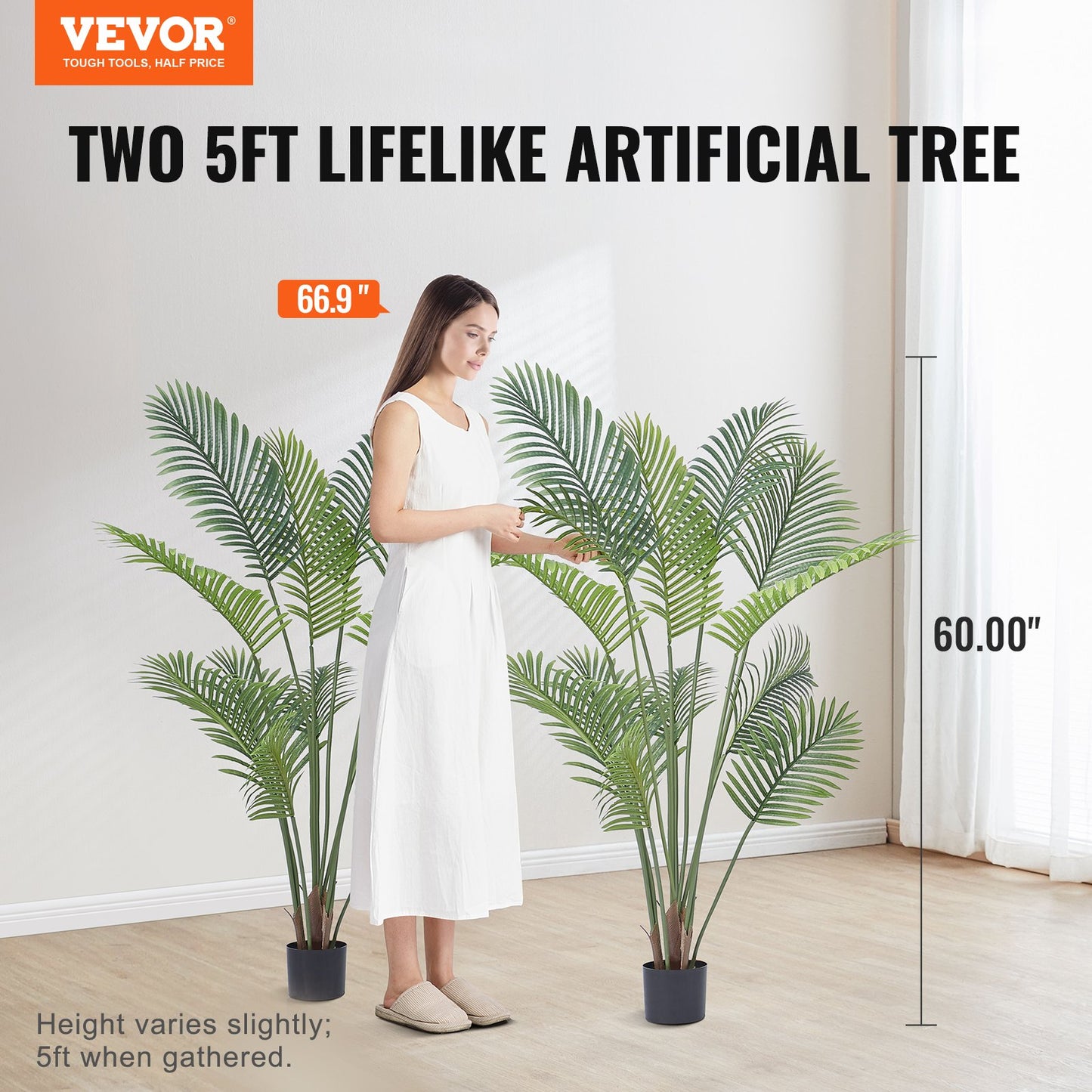 VEVOR Artificial Palm Tree, 1.5m Tall Faux Plant, Secure PE Material & Anti-Tip