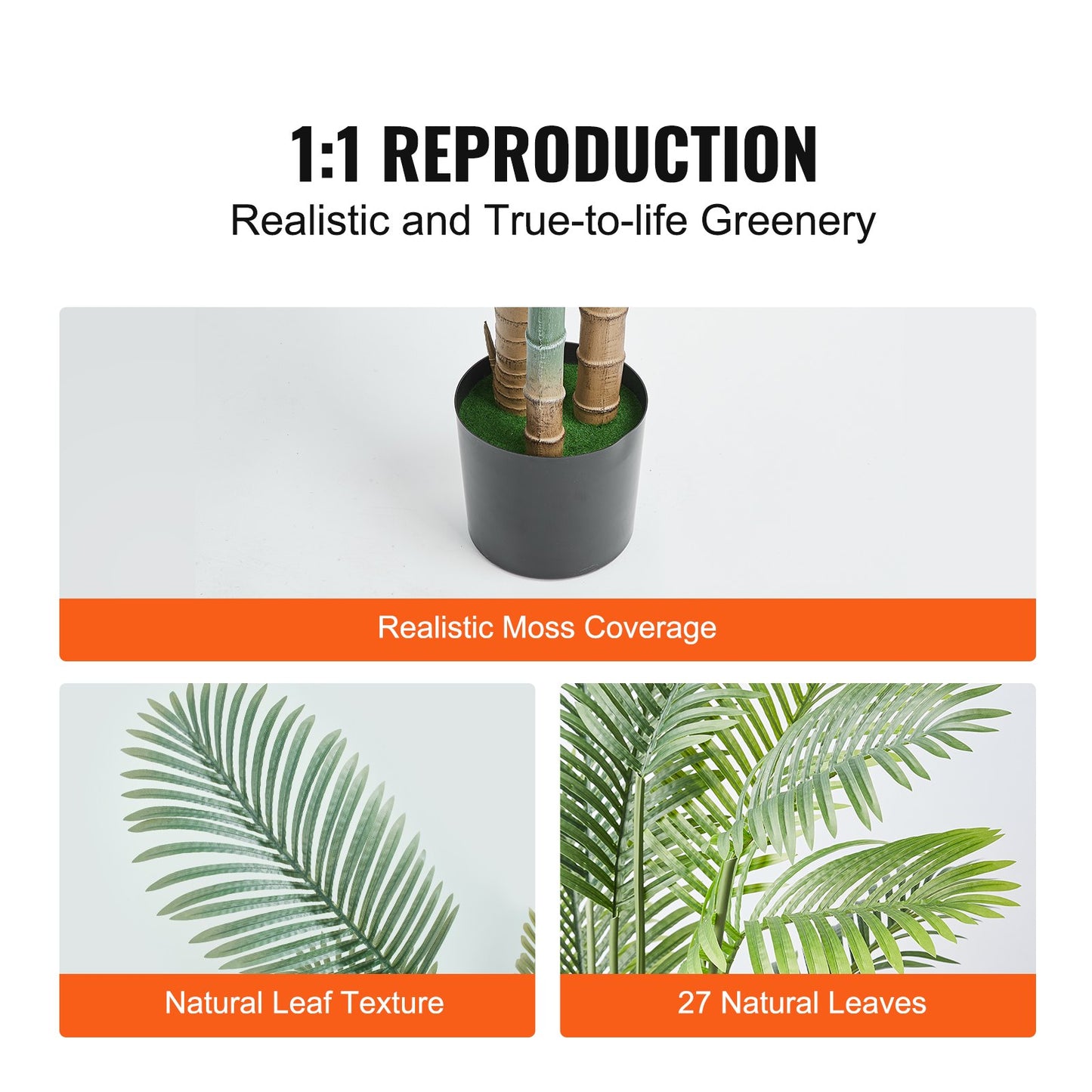 VEVOR Artificial Gold Cane Palm Tree, 2m Tall Faux Plant, PE Material & Anti-Tip