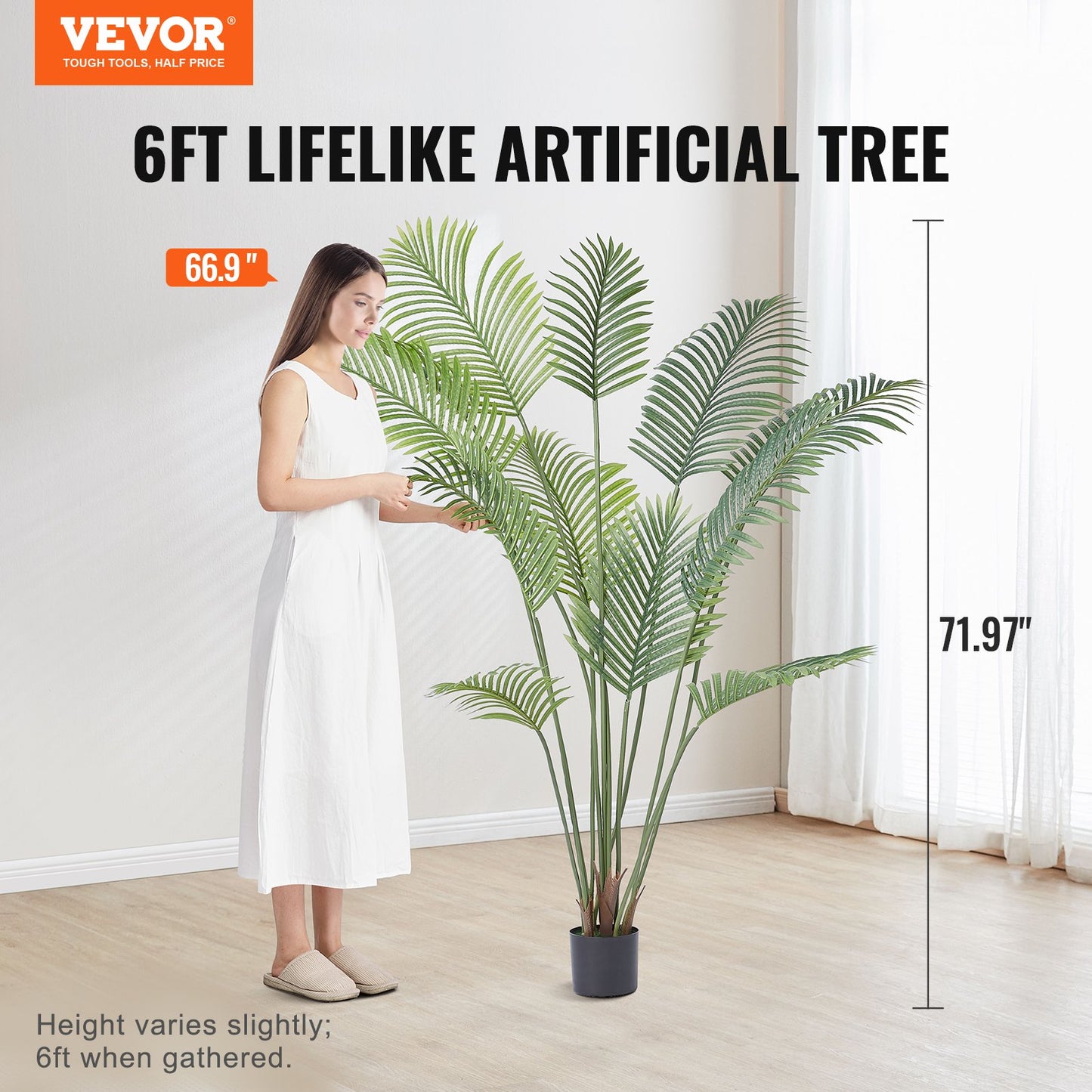 VEVOR Artificial Palm Tree, 1.8mTall Faux Plant, Secure PE Material & Anti-Tip Tilt