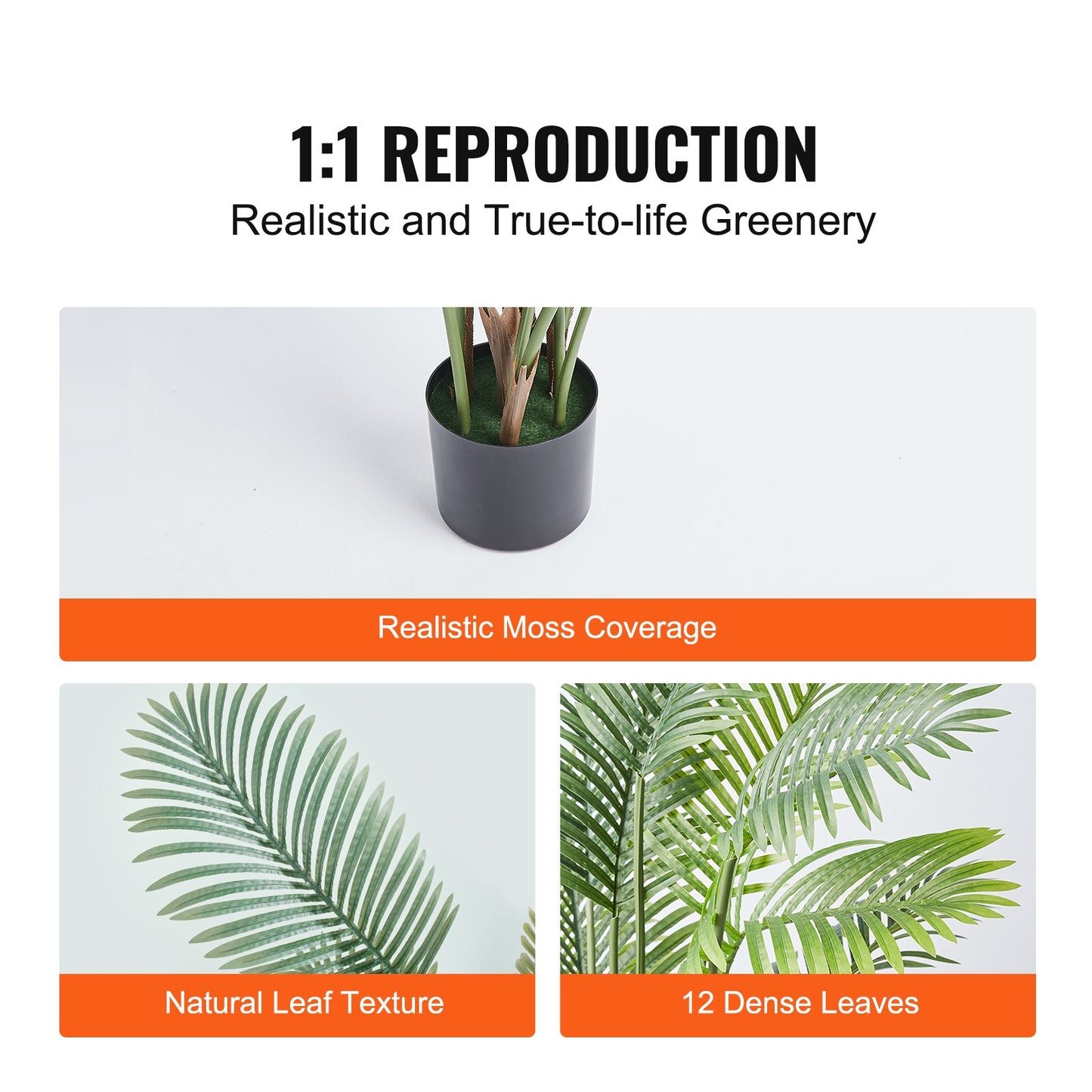 VEVOR Artificial Palm Tree, 1.8mTall Faux Plant, Secure PE Material & Anti-Tip Tilt