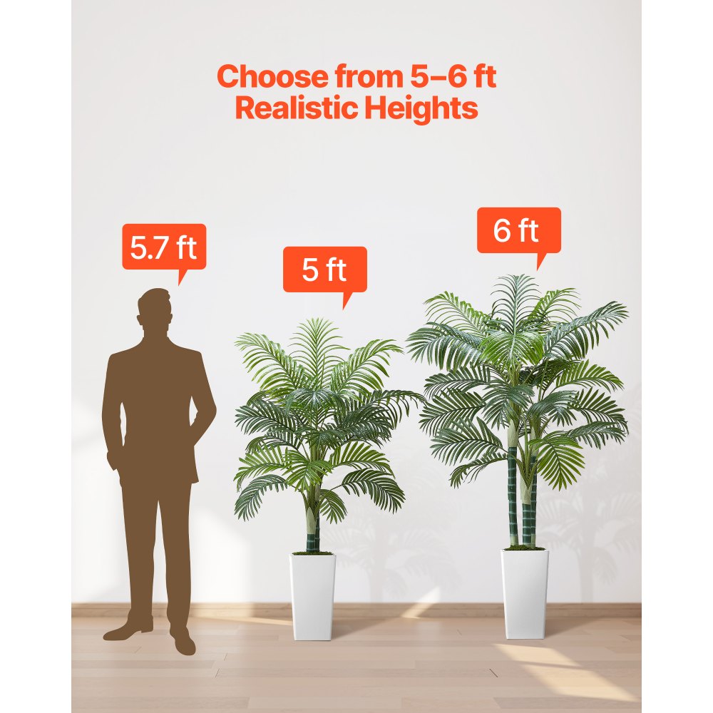Artificial Areca Palm Tree 1524 mm, Fake Palm Tropical Plants with White Tall Planter, Faux Floor Silk Plant in Pot, Large Trees for Home Office Living Room Decor House Warming, Indoor Outdoor