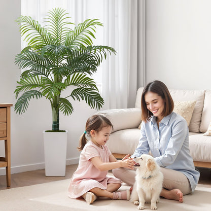 Artificial Areca Palm Tree 1524 mm, Fake Palm Tropical Plants with White Tall Planter, Faux Floor Silk Plant in Pot, Large Trees for Home Office Living Room Decor House Warming, Indoor Outdoor