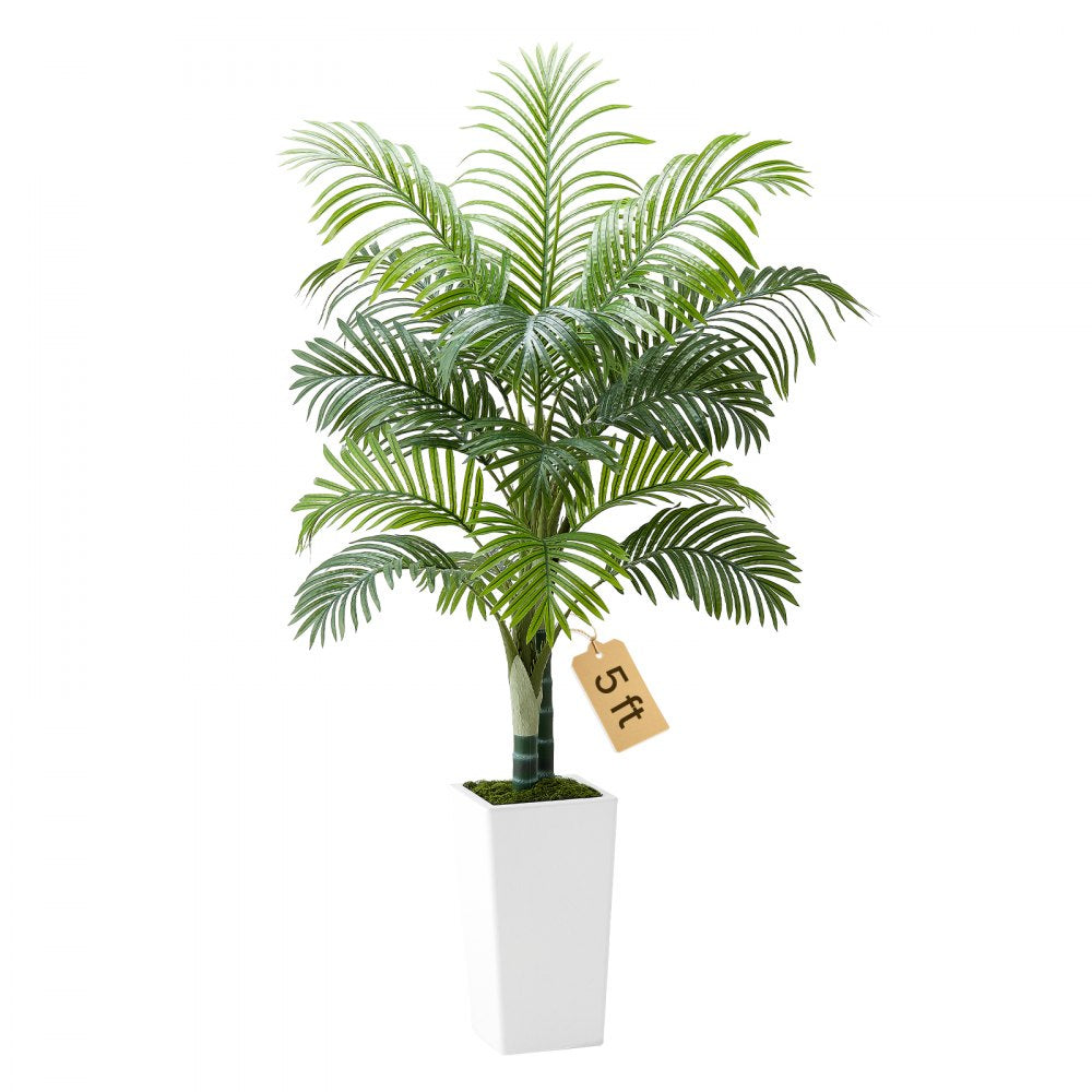 Artificial Areca Palm Tree 1524 mm, Fake Palm Tropical Plants with White Tall Planter, Faux Floor Silk Plant in Pot, Large Trees for Home Office Living Room Decor House Warming, Indoor Outdoor