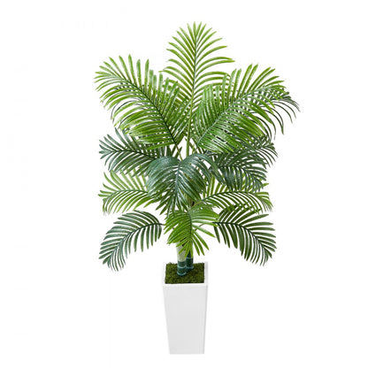 Artificial Areca Palm Tree 1524 mm, Fake Palm Tropical Plants with White Tall Planter, Faux Floor Silk Plant in Pot, Large Trees for Home Office Living Room Decor House Warming, Indoor Outdoor