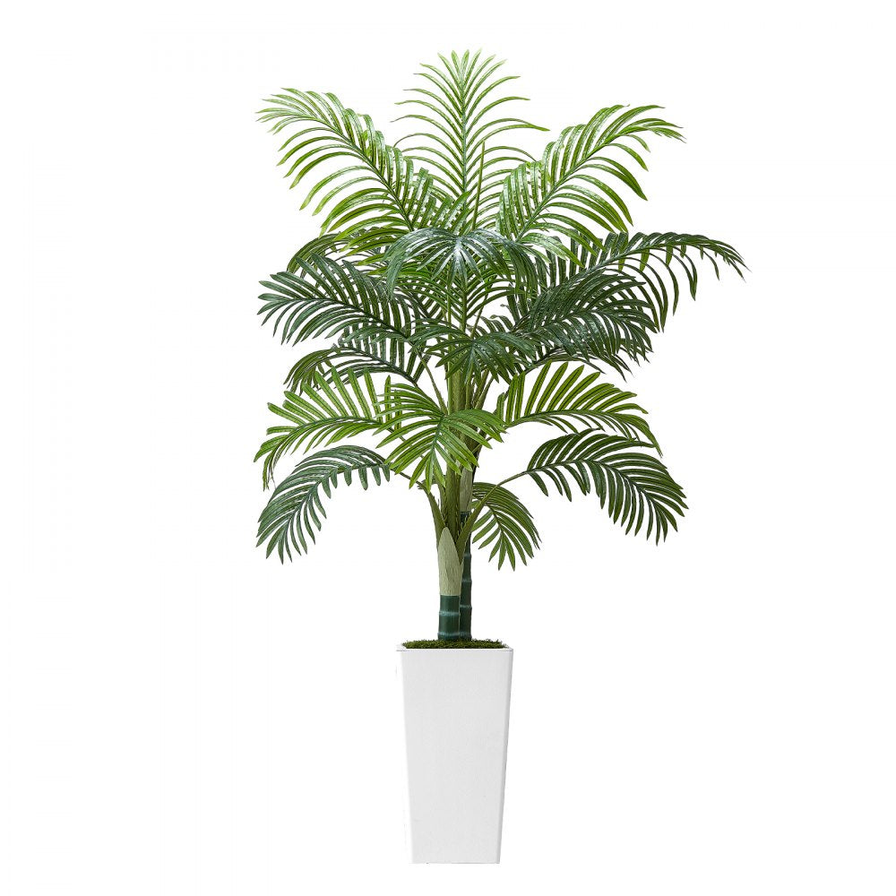 Artificial Areca Palm Tree 1524 mm, Fake Palm Tropical Plants with White Tall Planter, Faux Floor Silk Plant in Pot, Large Trees for Home Office Living Room Decor House Warming, Indoor Outdoor