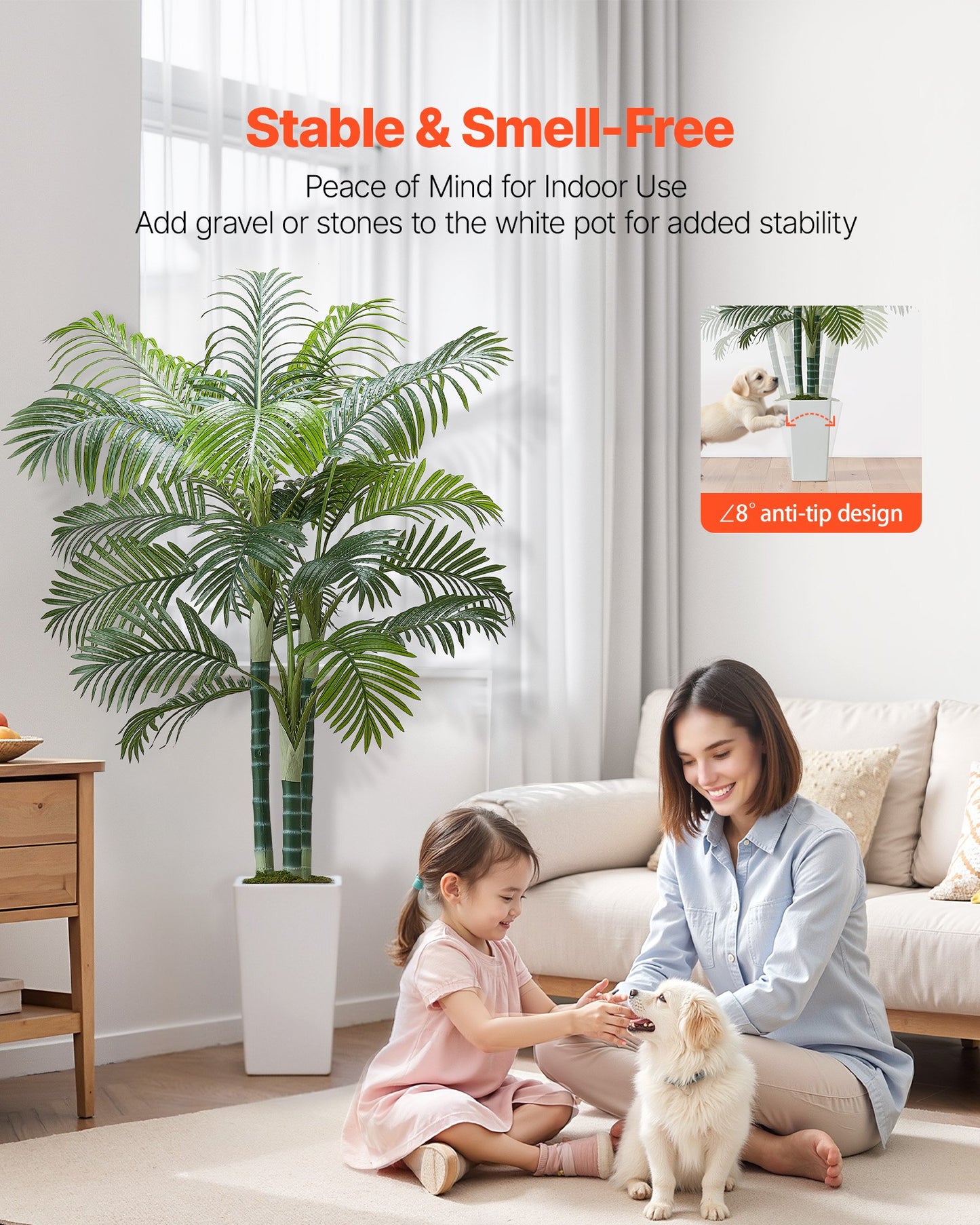 Artificial Areca Palm Tree 1829 mm, Fake Palm Tropical Plants with White Tall Planter, Faux Floor Silk Plant in Pot, Large Trees for Home Office Living Room Decor House Warming, Indoor Outdoor