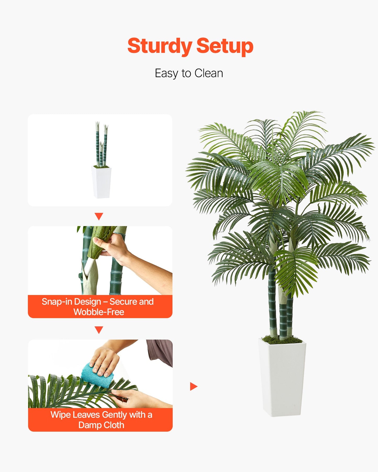 Artificial Areca Palm Tree 1829 mm, Fake Palm Tropical Plants with White Tall Planter, Faux Floor Silk Plant in Pot, Large Trees for Home Office Living Room Decor House Warming, Indoor Outdoor