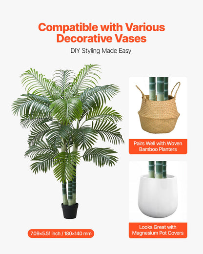 Artificial Areca Palm Tree 1829 mm, Fake Palm Tropical Plants with White Tall Planter, Faux Floor Silk Plant in Pot, Large Trees for Home Office Living Room Decor House Warming, Indoor Outdoor